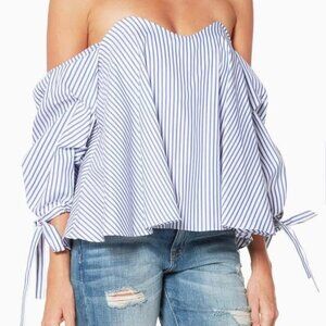 CAROLINE CONSTAS Gabriella White Blue Cambridge Stripe Bustier Top Sz Small